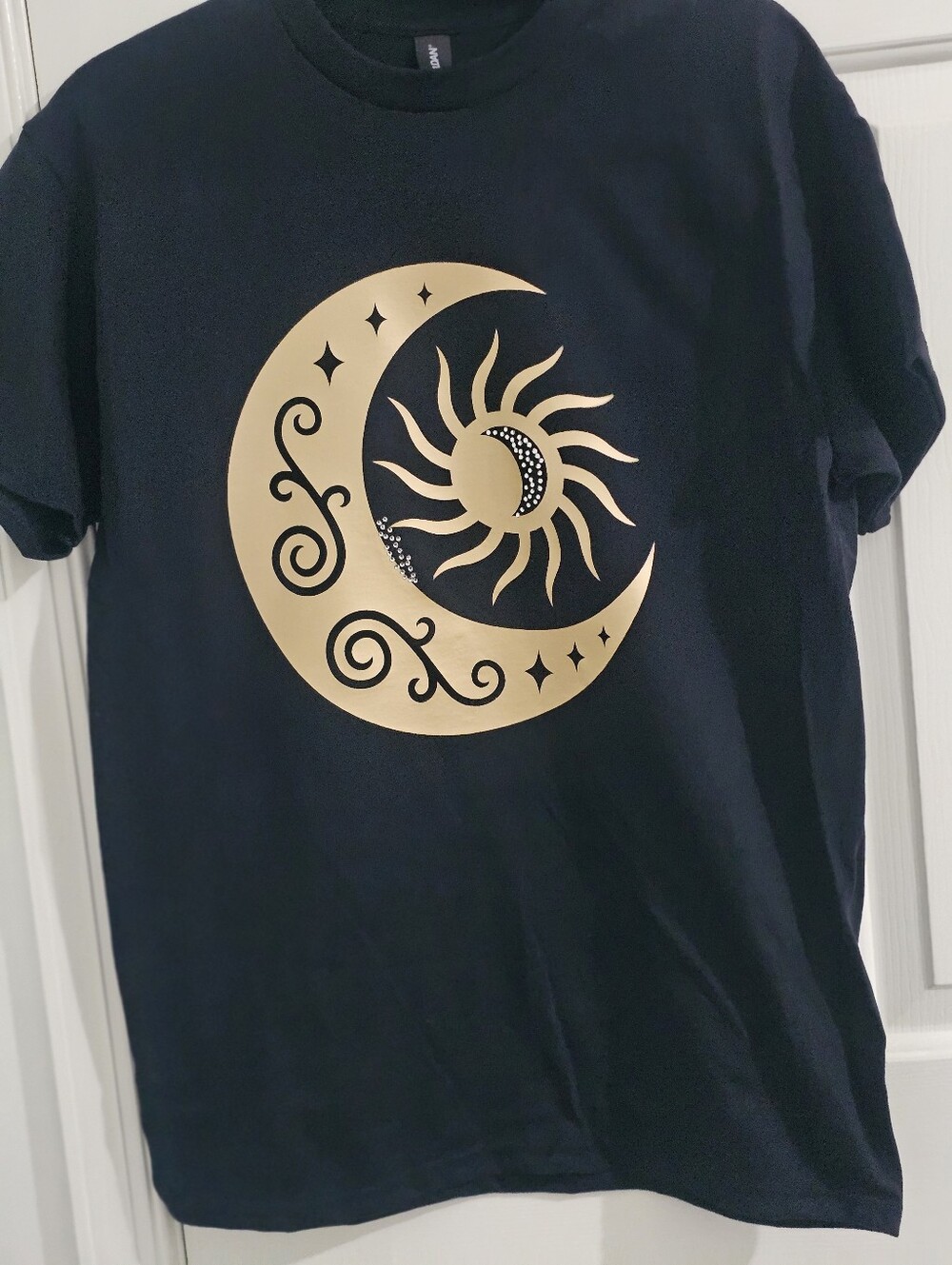 Custom Moon & Stars Crystal Celestial Graphic T-Shirt Y2K